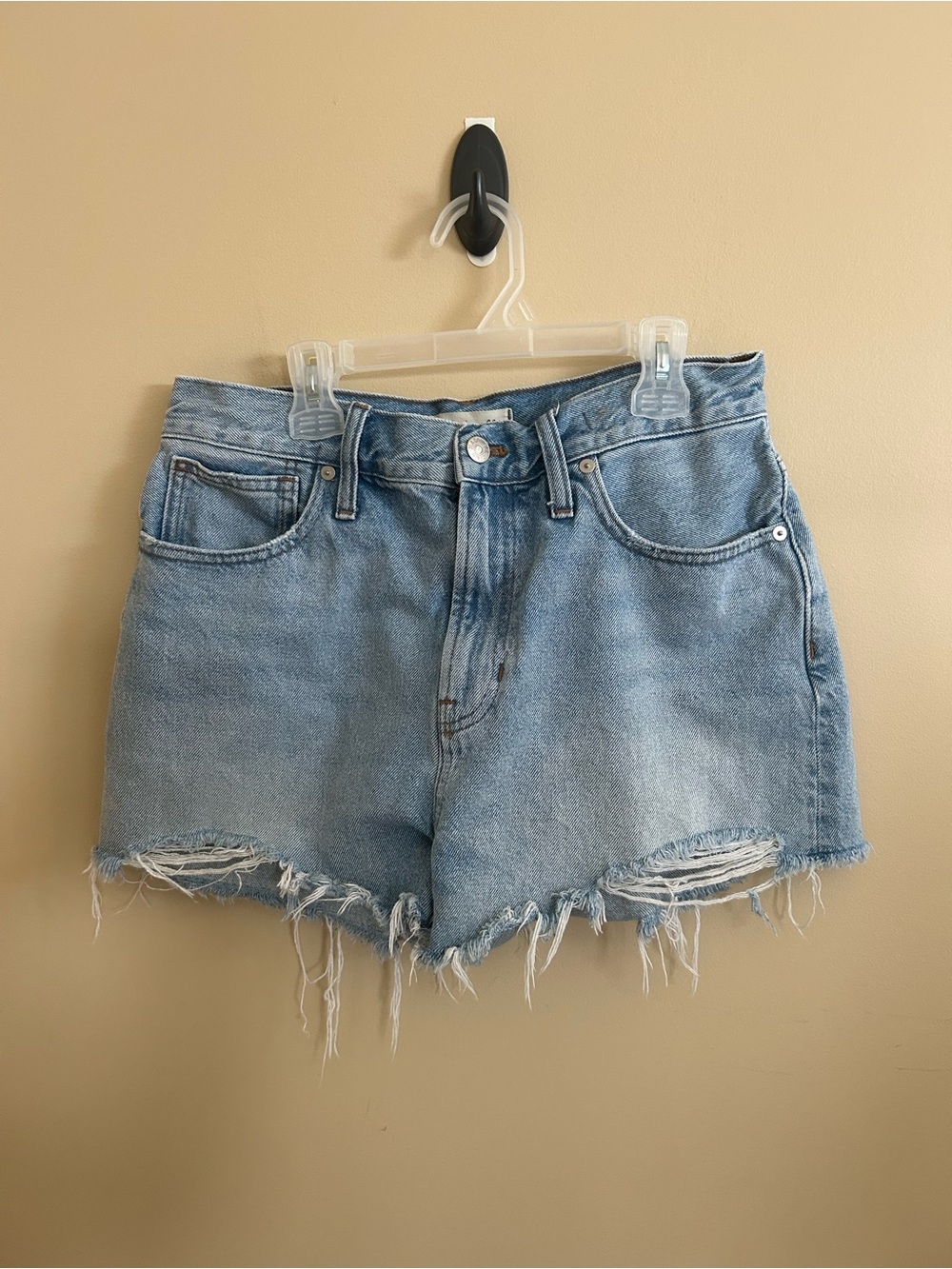 Madewell Light Blue Distressed High-Rise Denim Shorts
